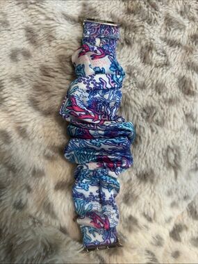 Blue Floral Stretch Apple Watch Band Scrunchie for Women